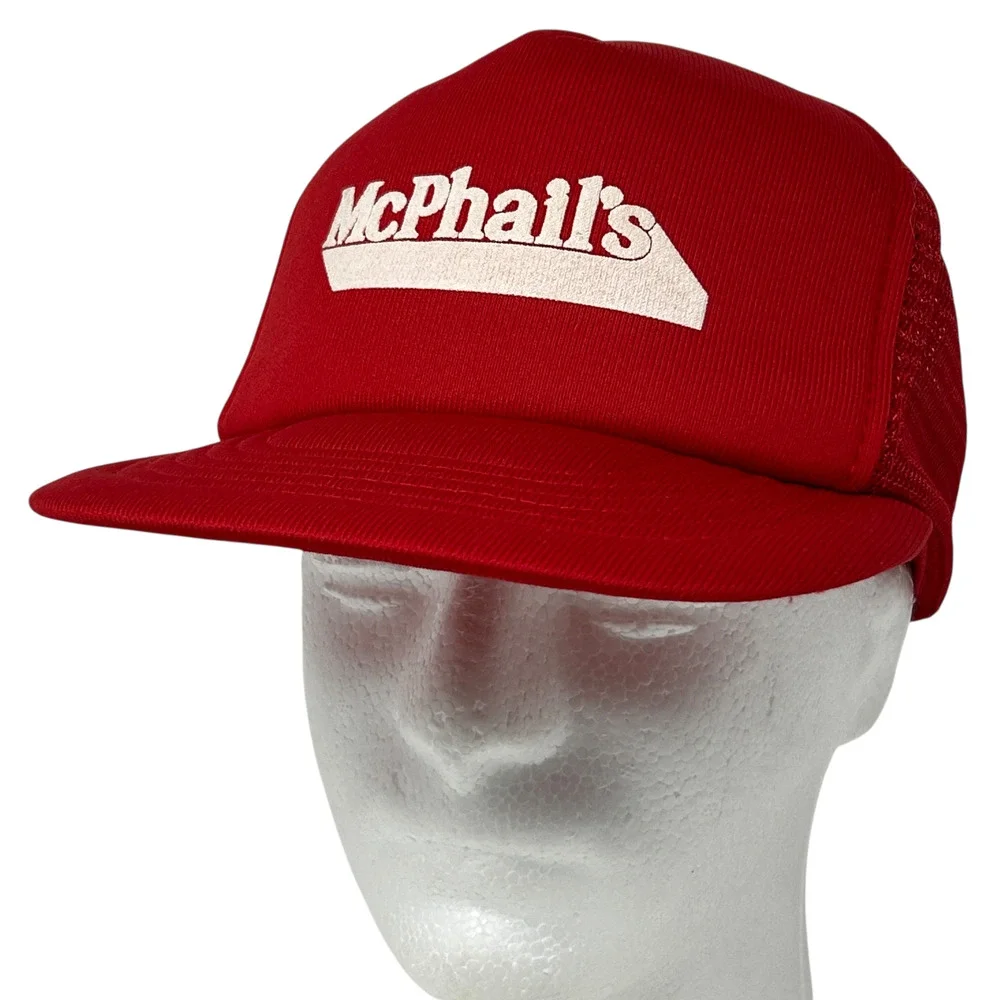 Vintage 90s McPhails Fuel Company Trucker Hat Baseball Cap Red Propane Snapback
